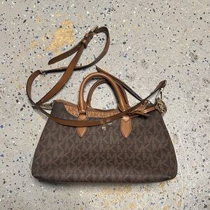 Michael Kors Brown Logo Satchel with Tan Handles